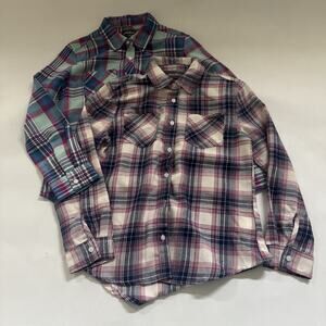 Lot of 2 Eddie Bauer‎ Plaid Flannel Shirts Kids Girls Size Medium (10/12) Cowboy